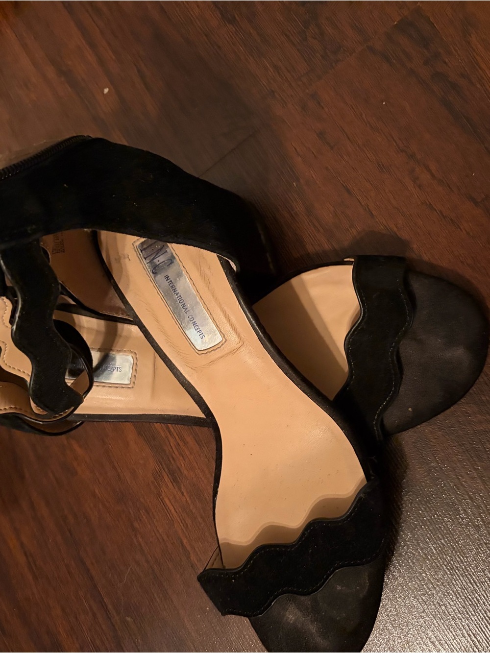 INC International Concepts Black Scalloped Open-Toe Heels